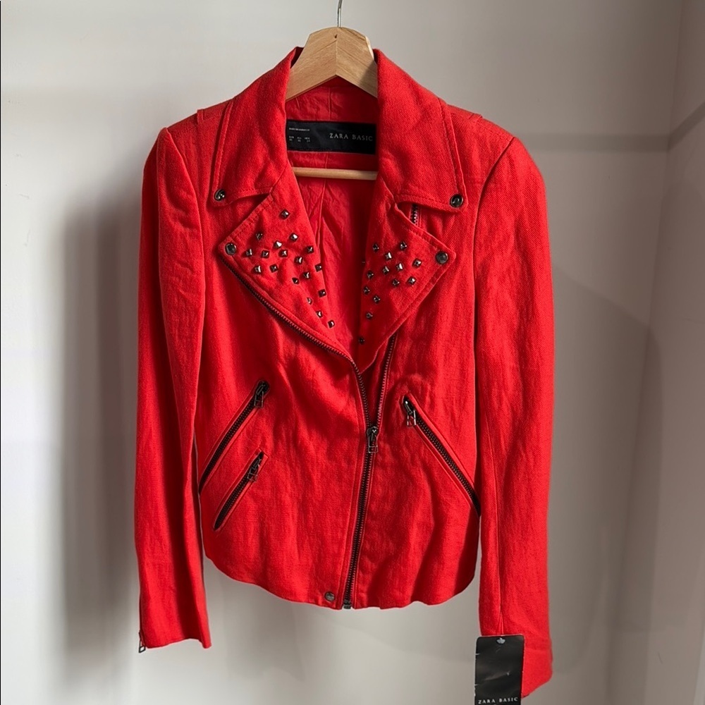 Zara Women's Red Studded Jacket - Picture 2 of 9